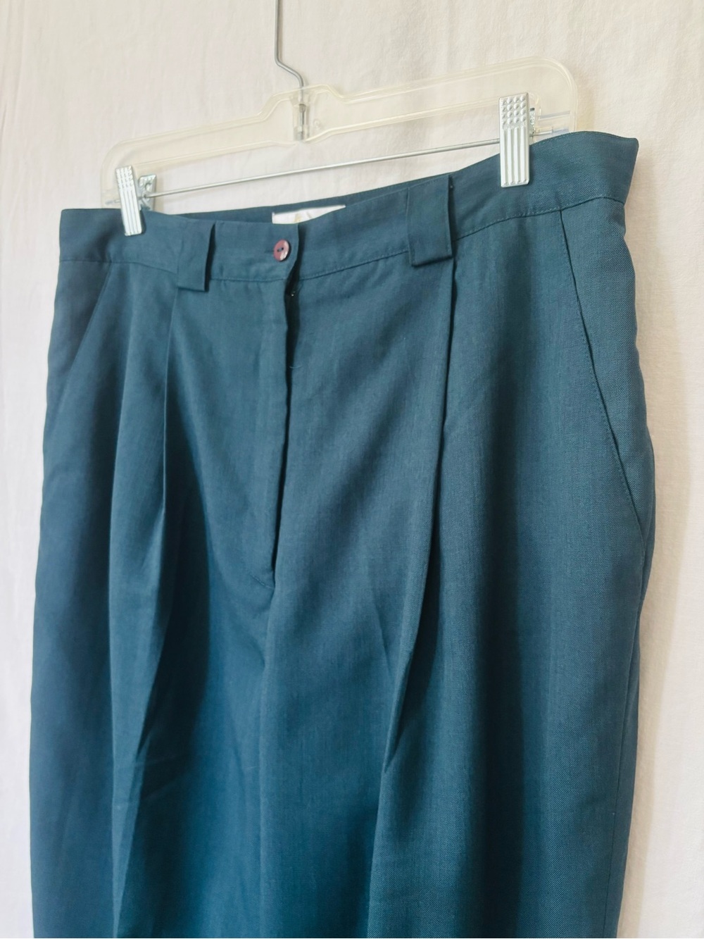 Jewel tone Blue Pleated high waisted wool business casual office pants
